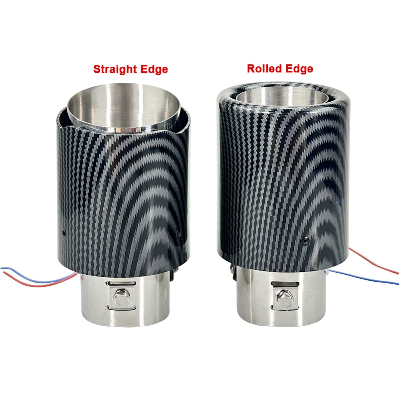 Automobile universal LED lamp carbon fiber pattern exhaust pipes car muffler tail pipe with  light