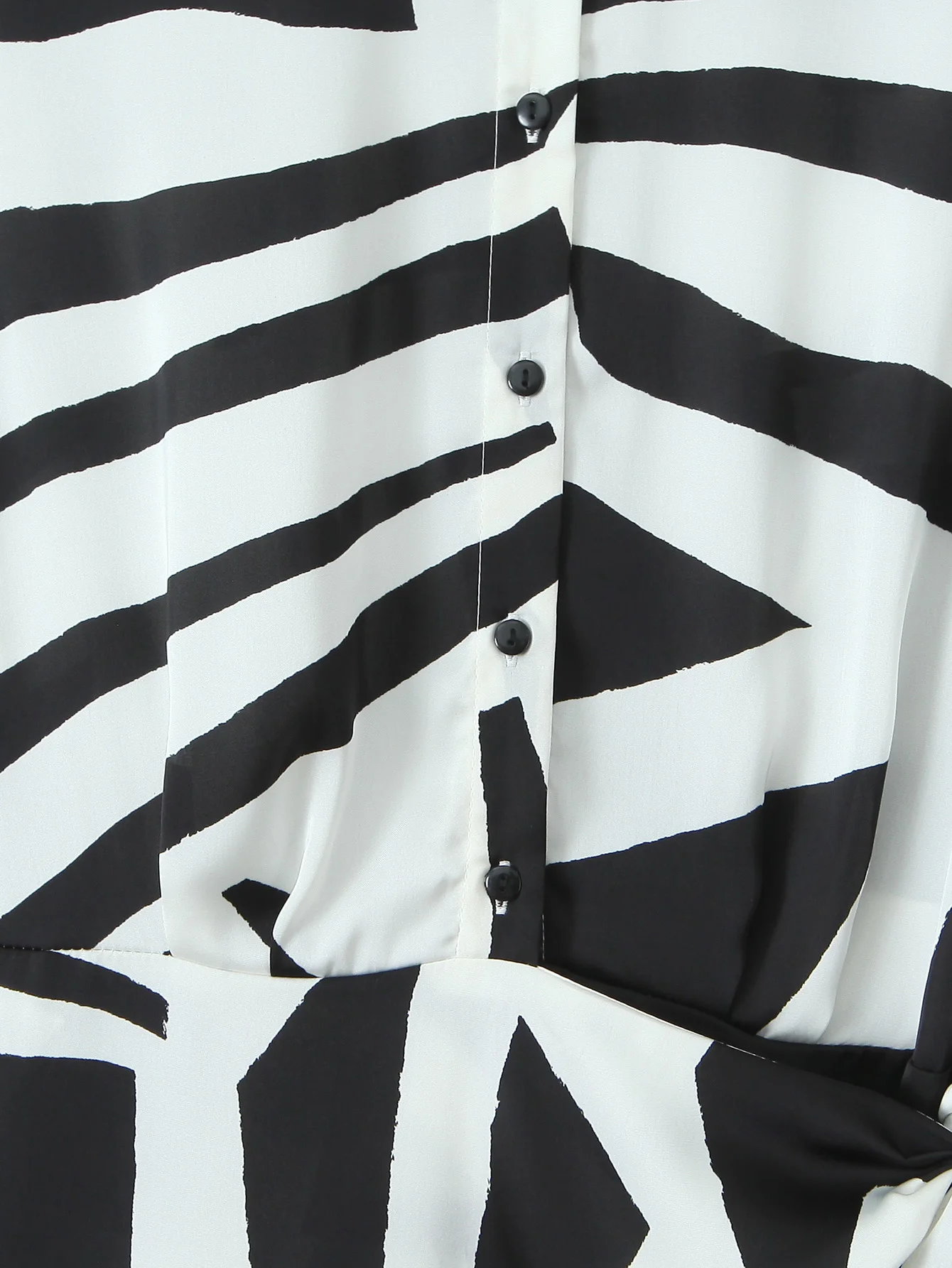 Turn down collar black white color print long sleeve side bow tie casual fashion shirt dress for women