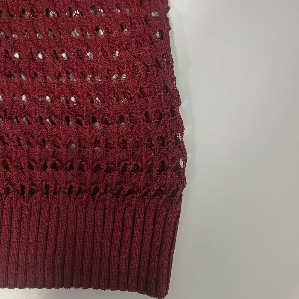 Knitwear Manufacturer Ladies Acrylic Nylon Short Sleeve Pullover Summer Mesh Short Sleeve Openwork Knit Women Top Sweater