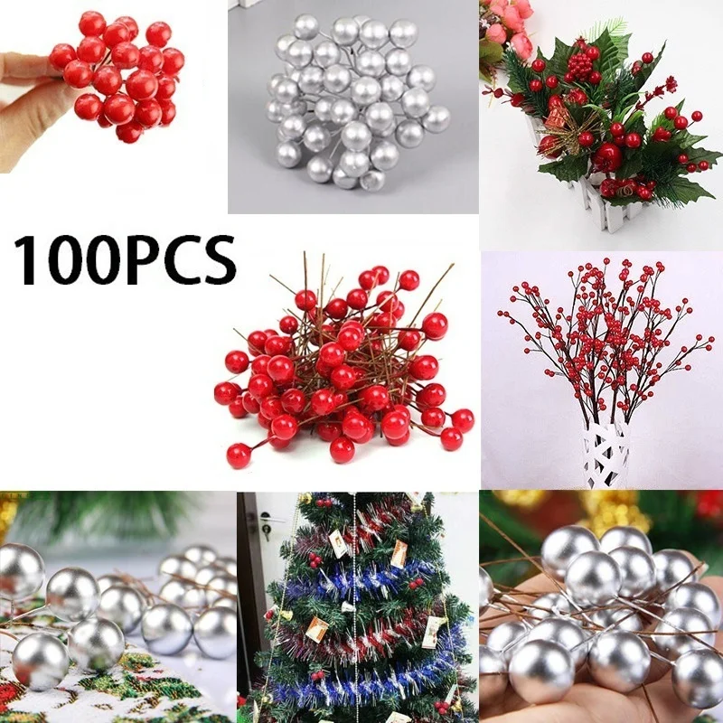 Artificial Red Holly Berry Picks Stems Fake Winter Christmas Berries Decor for DIY Garland and Holiday Wreath Ornaments