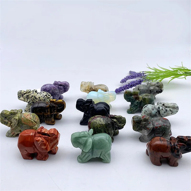 Natural Animal Stone Crystal Elephant Statue Figurine Carved Gemstone Elephant for Home Decoration Gift