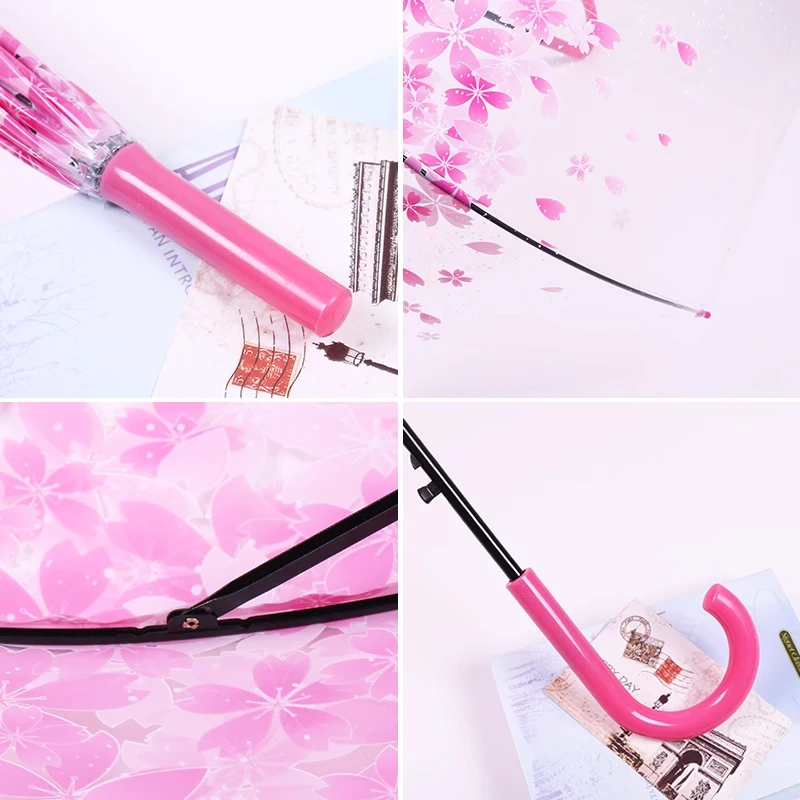 Manufacturers Custom High Quality New Creative Design Pink Flower Anime Princess Transparent Umbrella Clear for Kids and Adults