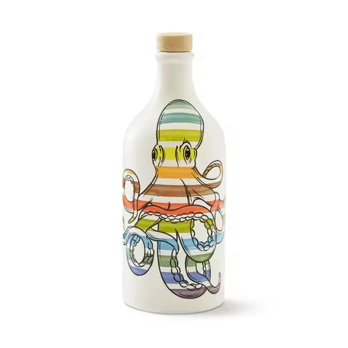 Premium Italian Extra Virgin Olive Oil Dispenser Collectible Handpainted Ocean Animal Patterns Ceramic Oil Bottle With Cork
