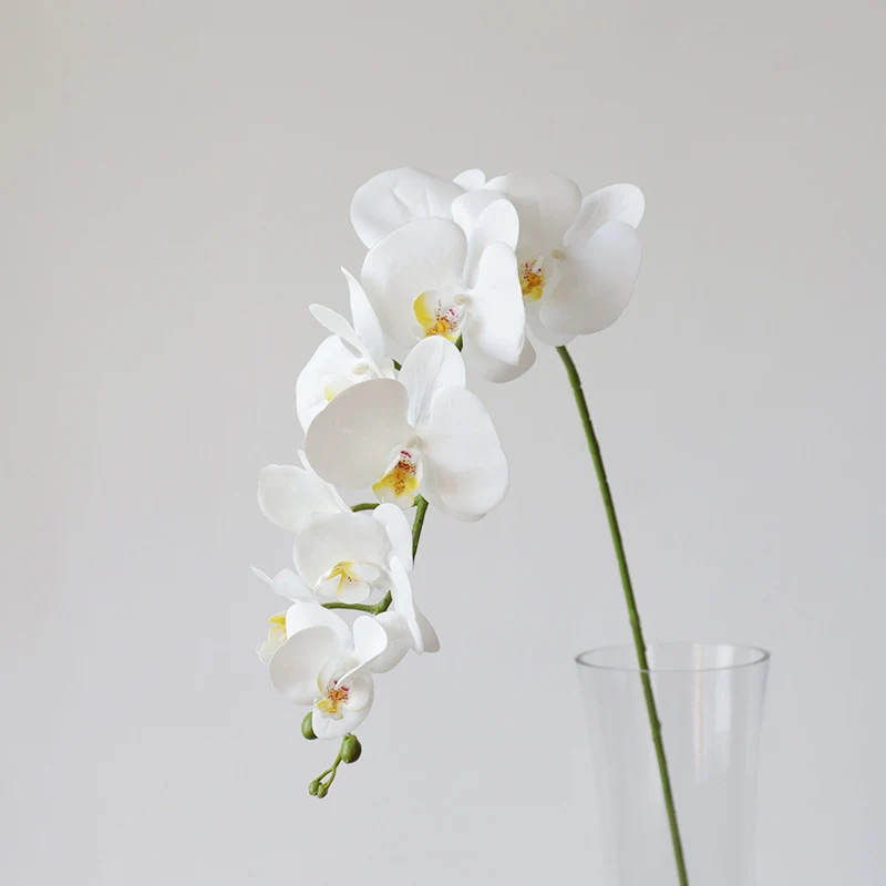 O-X834 Wholesale 9 Heads White Dusty Pink Phalaenopsis Orchids Long Stem Latex Real Touch Artificial Orchids Phalaenopsis