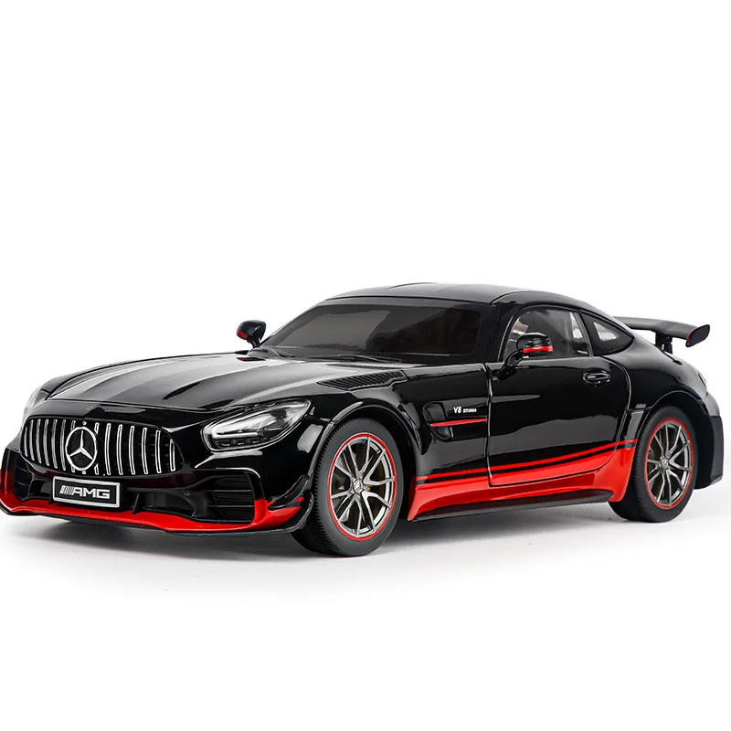 Diecast simulation 1:18 Mercede-Benz GTR metal sports car asound and light pullback display collection gift alloy car model toy