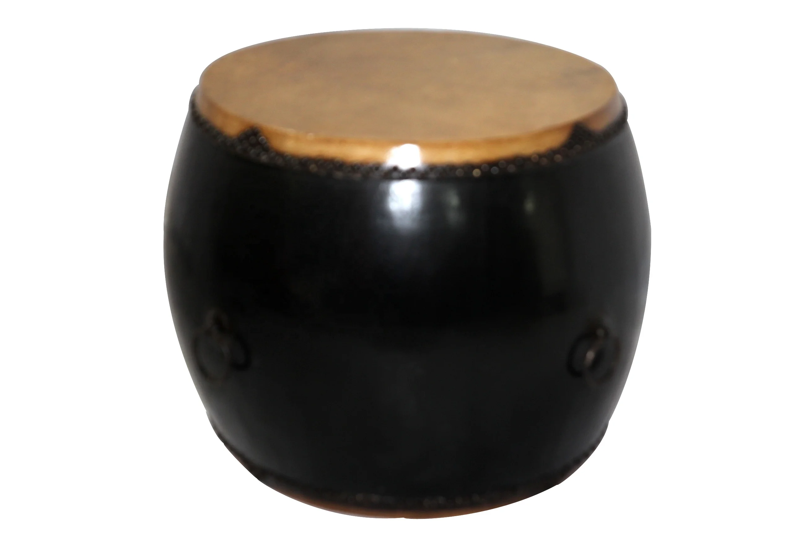 Chinese antique vintage hand painted leather drum table