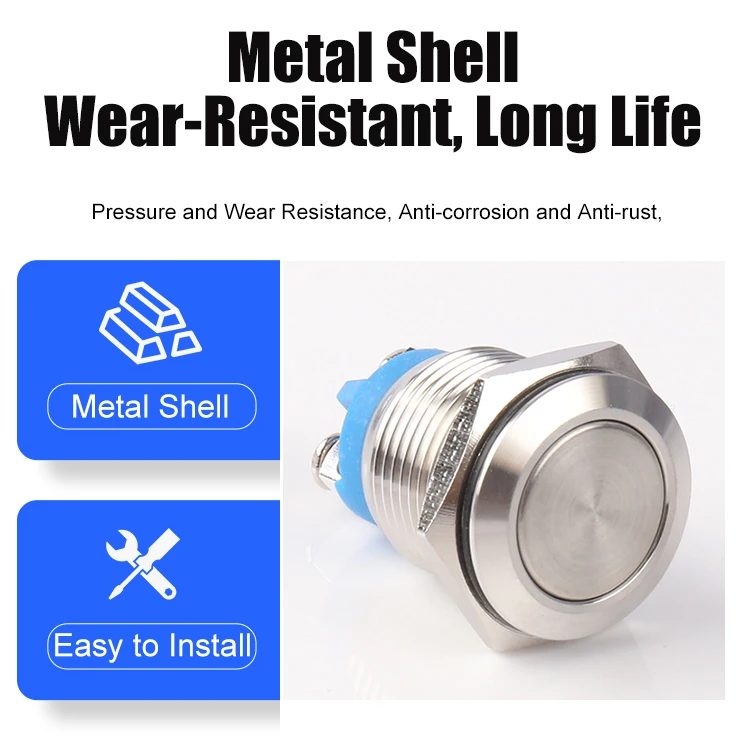 Hot Selling 16mm 16mm Normally Open 1no Metal 16mm Push Button Momentary