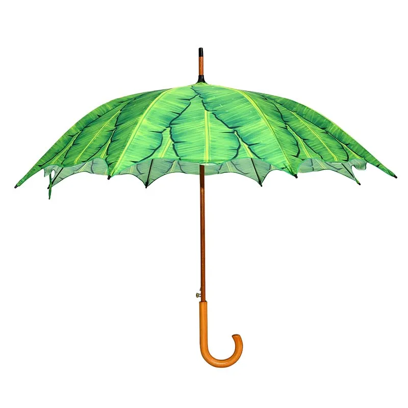 Good Quality Straight Umbrella Banana Leaves Wholesale New Umbrella For The Rain Custom Modern Rain Umbrella Green