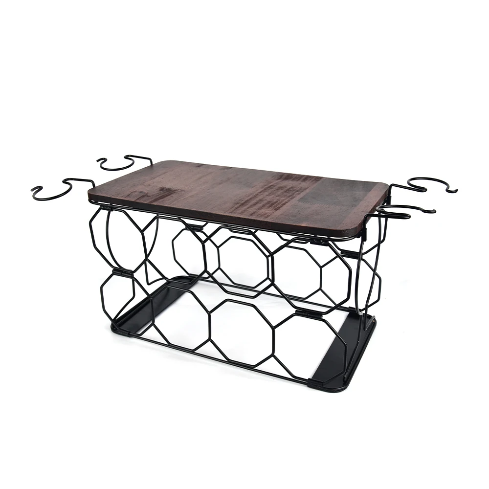 Wholesale 8 Bottles Octagon  Desktop Folding Wine Rack Home Metal with Wooden Folding Wine Rack