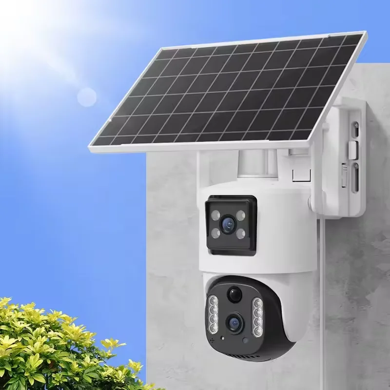 Новый V380 4MP двойной объектив 7 Вт ремешок PTZ пуля wifi камера 360 градусов визуальная сигнализация PIR обнаружения движения с батареей 8000 мАч