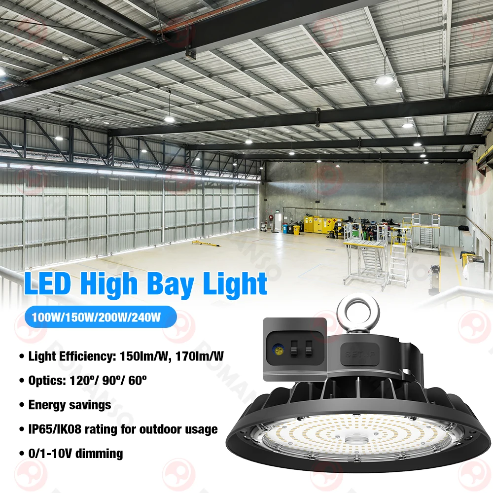 3Power 200-480V 50 60Hz 170lm/w Die Cast Aluminum 50000hrs 100W LED UFO High Bay Light
