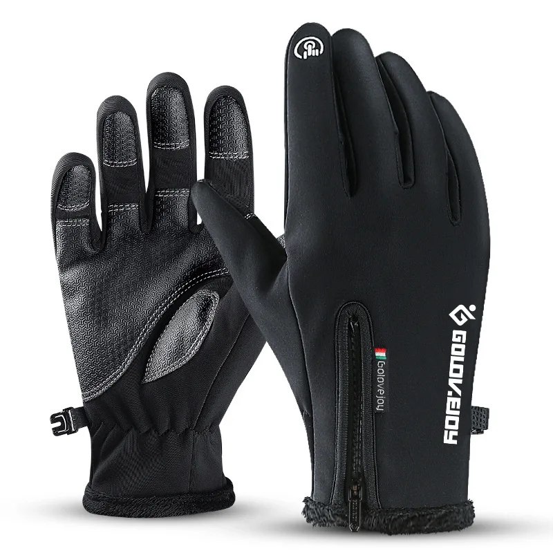 Outdoor waterproof gloves, winter touch screen, windproof, warm for men and women, zipper for cycling, sports,  skiing