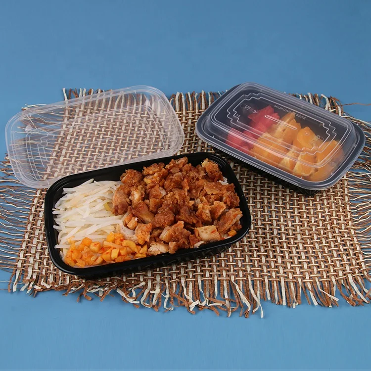 Food grade disposable packaging black bottom transparent cover plastic sushi packaging box wholesale rectangular packaging