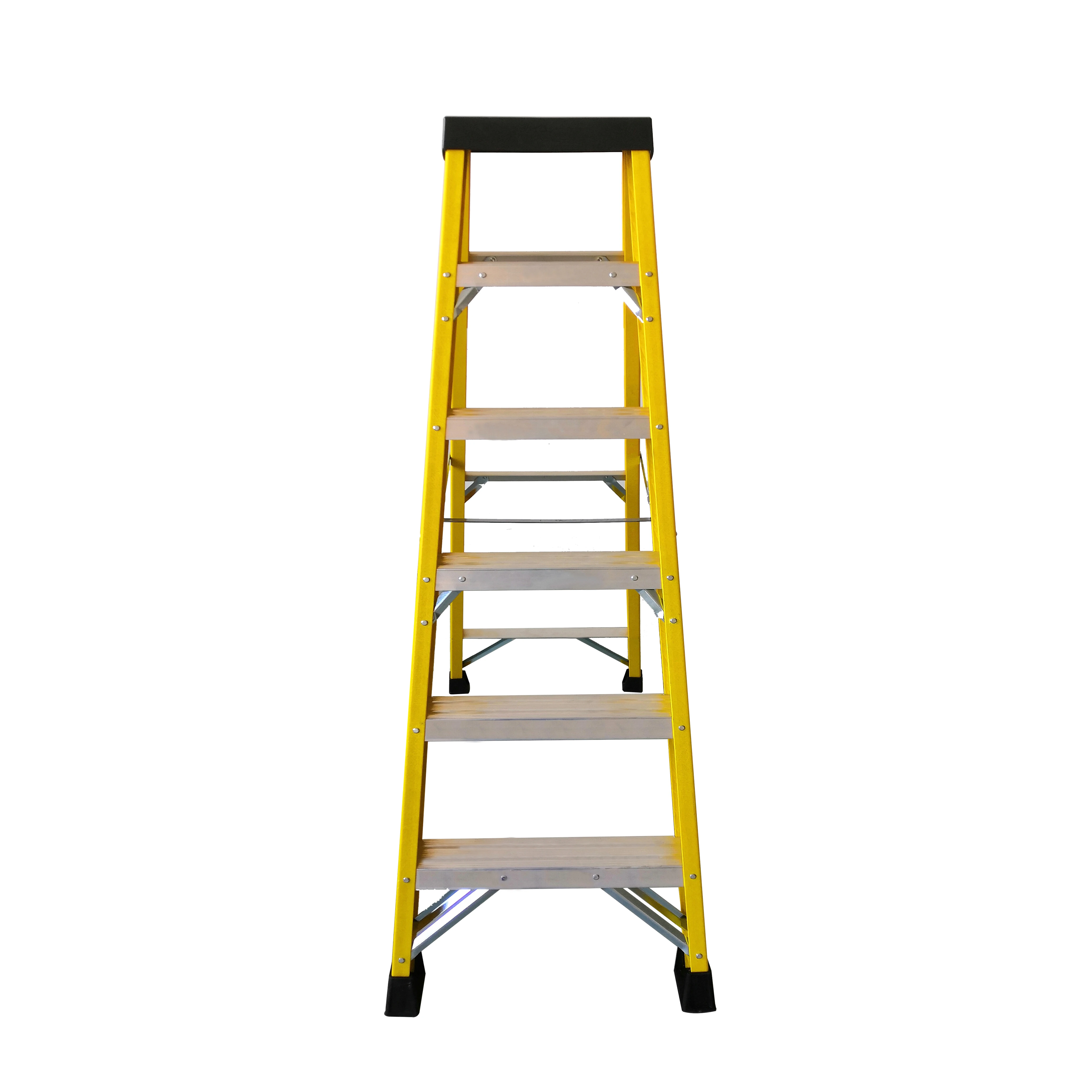 En131 Attic 5+1 6 Steps folding Yellow Fiberglass Step Ladders Fiberglass Wide Step Extension Ladder