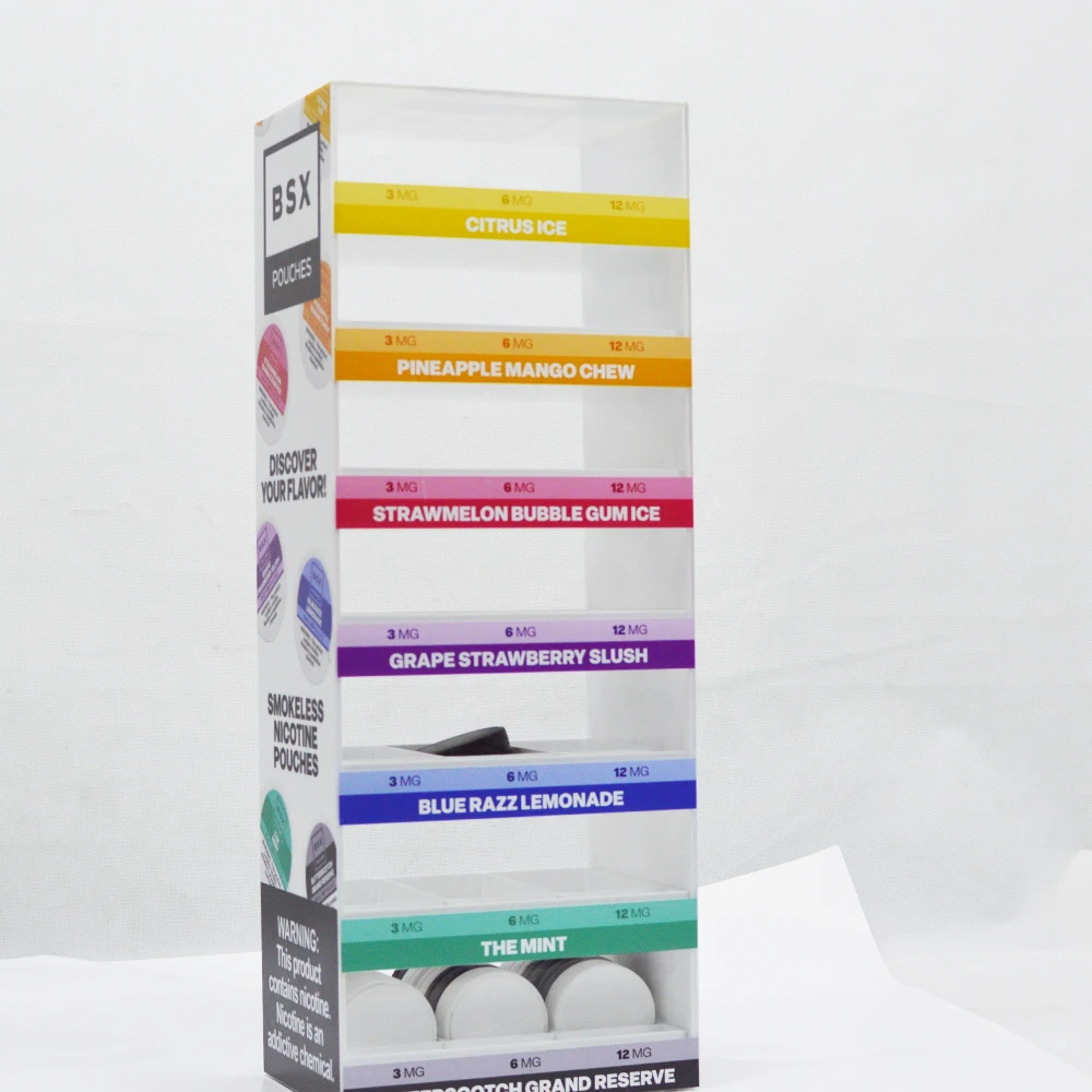 Factory supply custom snus zyn acrylic tobacco nicotin pouch smoke shop display with pushble drawer