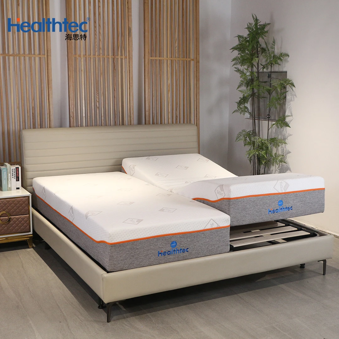 Luxury custom king size split hidden electric smart integrated adjustable bed frame with mattress