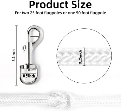 100ft Flag Pole Rope Flag Pole Halyard Rope Kit 4 Pcs Zinc Alloy Swivel Snap Hooks Double Braided Nylon Flagpole Line Rope