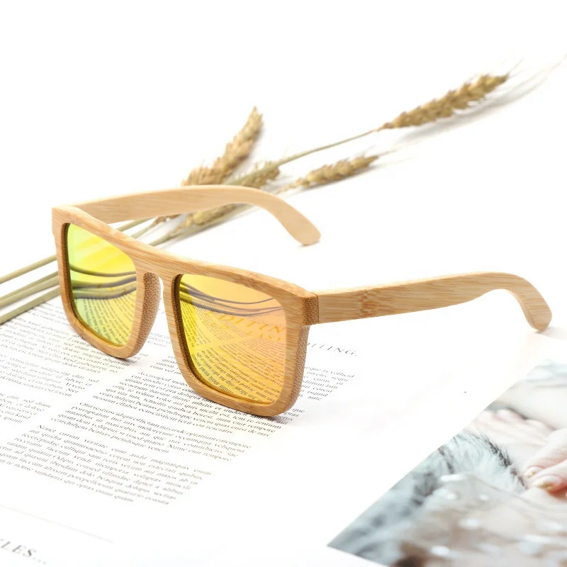 2022 amazon hot sell men square polarized oversize big flat top bamboo wooden sunglasses private label