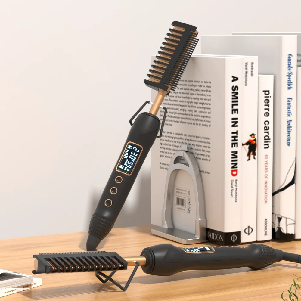High Heat Ceramic Press Comb Professional LCD Electrical Straightening Heat Pressing Comb Electric Hot Comb Hair Straightener