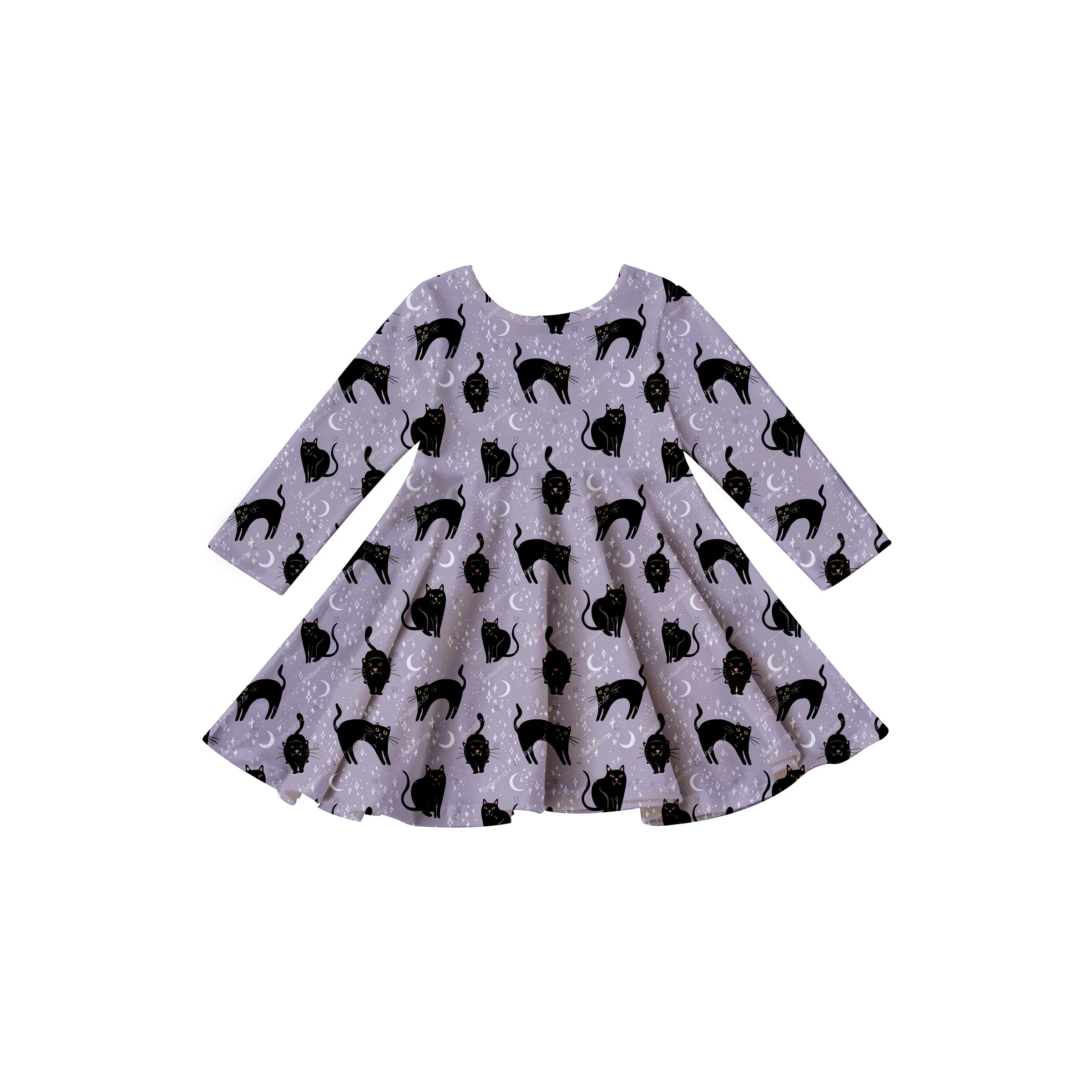 Girlymax  Adorable boutique Kitten Cat pattern Long Sleeve and Knee Length Baby Girls Dresses
