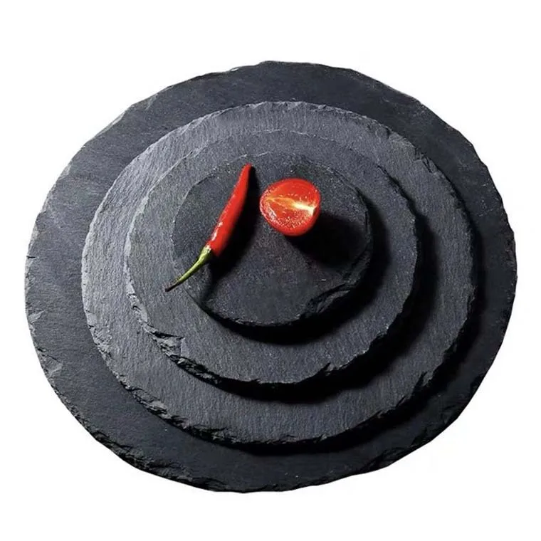 Slate Stone Dinner Plates Wholesale Customized  Waterproof Heat-insulated Non-slip Placemat Natural Black Slate Plate