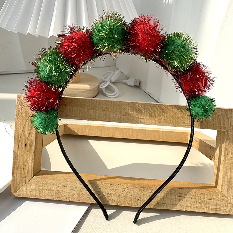 Christmas Hair bands Children Color Ball Hair Hoop Glitter Pompommed  Hair Accessories For Kids Headband