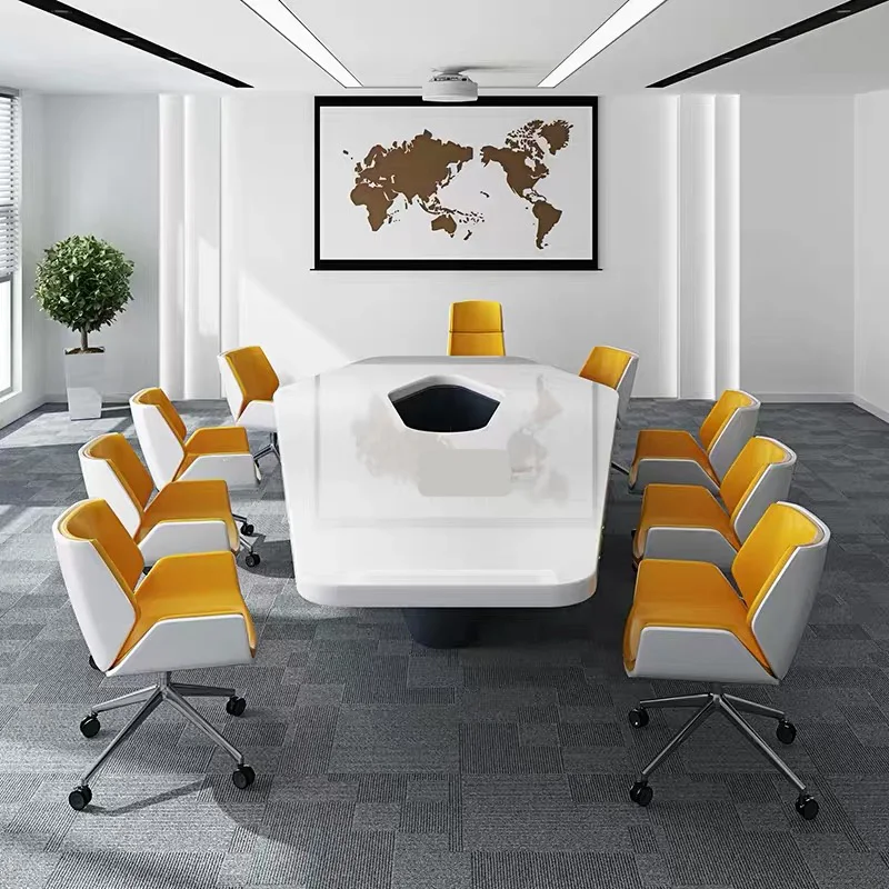 custom v shaped modern long office meeting table marble top conference room table and chair set