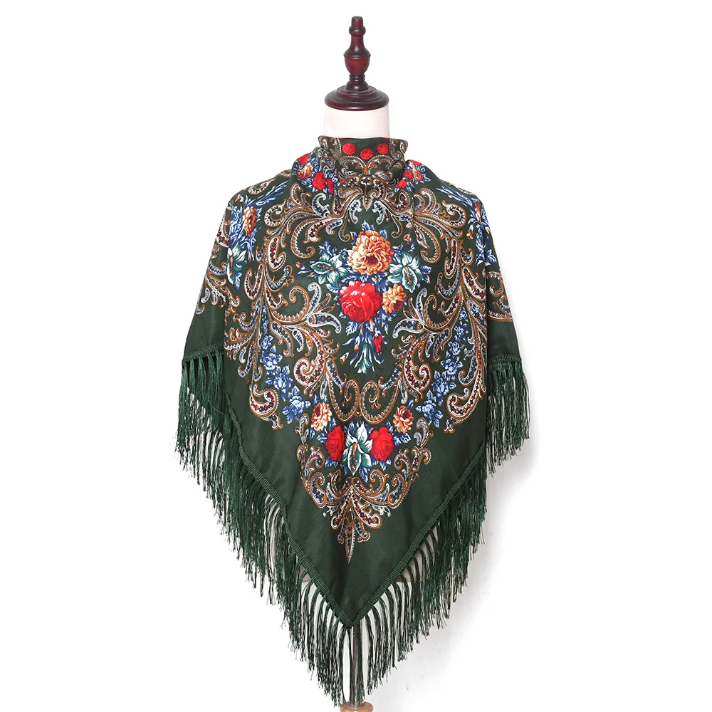 Russian Authentic Original Pavlovo Posad Shawl Scarf cotton fringe wrap