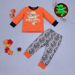 Ready to ship two piece pants set 2022 halloween pattern pajamas kids cotton