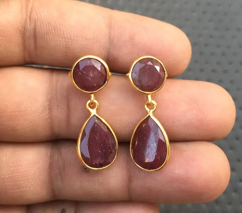 Sterling Silver 925 Jewellery 1 Pair Wholesale Offer Finest Quality Natural Ruby Gemstone Long Dangling Earring