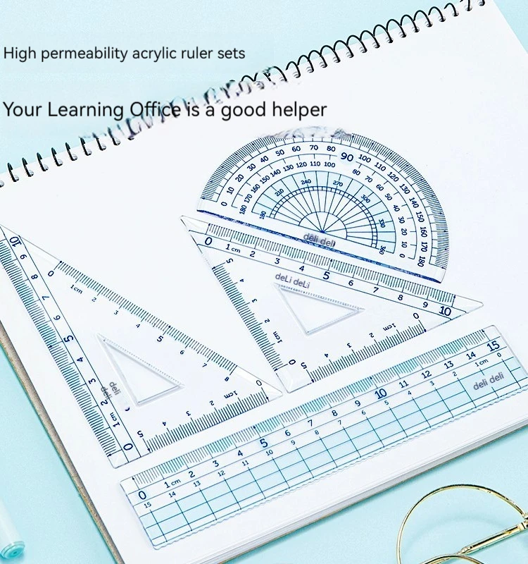 Deli 79541A Metal Ruler Student Exam Drawing Drawing Ruler Triangular Ruler Protractor