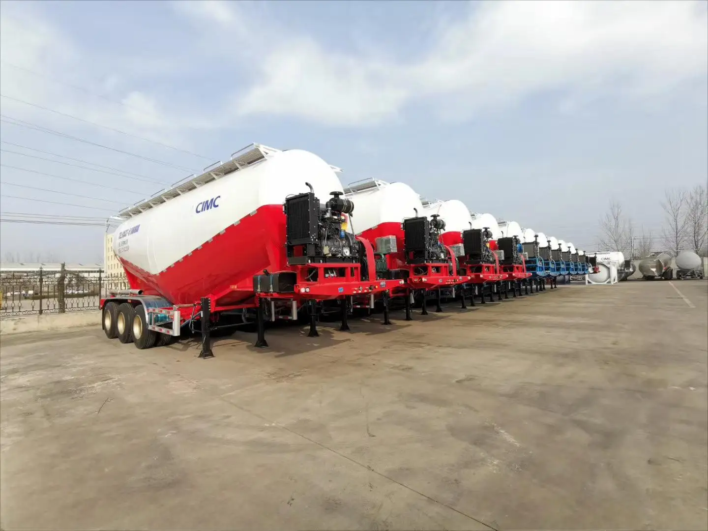 CIMC heavy duty 3 axis 35-45 cubic with diesel engine and air compressor spring suspension bulk cement powder tank semi trailer