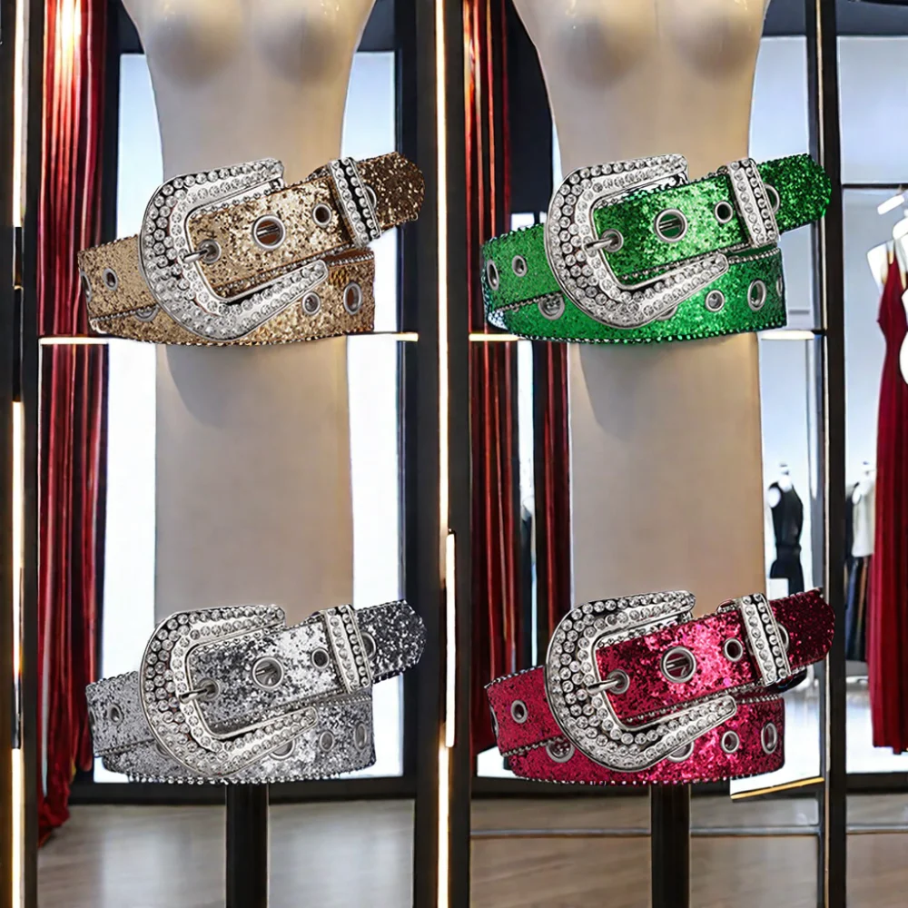 Hot-Selling Rhinestone Artificial Diamond Belt Ladies Personality Fashion Ins Dark Design Hollow  Eyelet Beaded Belts