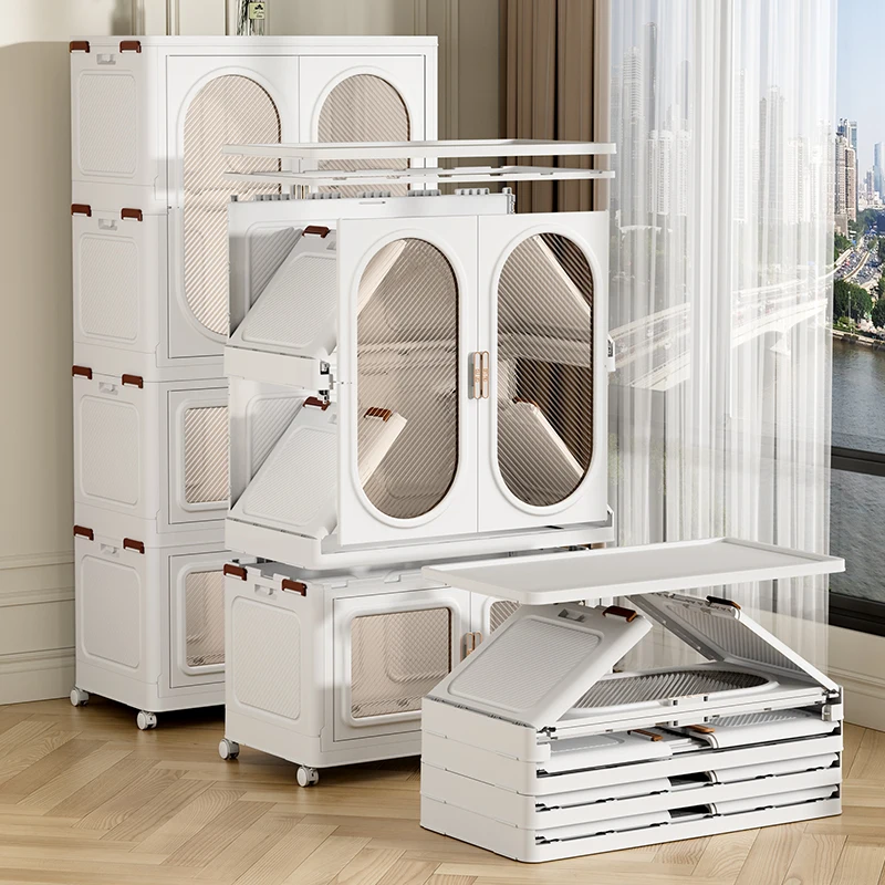 Wannuo Fashion 1-3 Layers Foldable Wardrobe Kids Plastic Wardrobe Plastic Portable Wardrobes With Universal Wheels