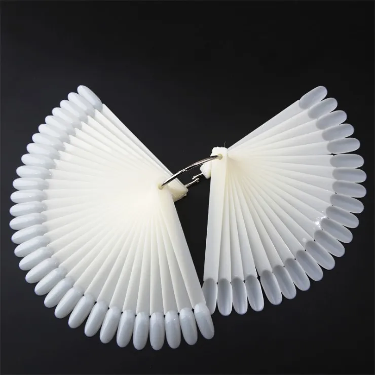 50tips/set Nail Polish Color Card Chart Display Fan Oval Head Nail Art Practice stick With Ring Nail Tips Manicure Supplier