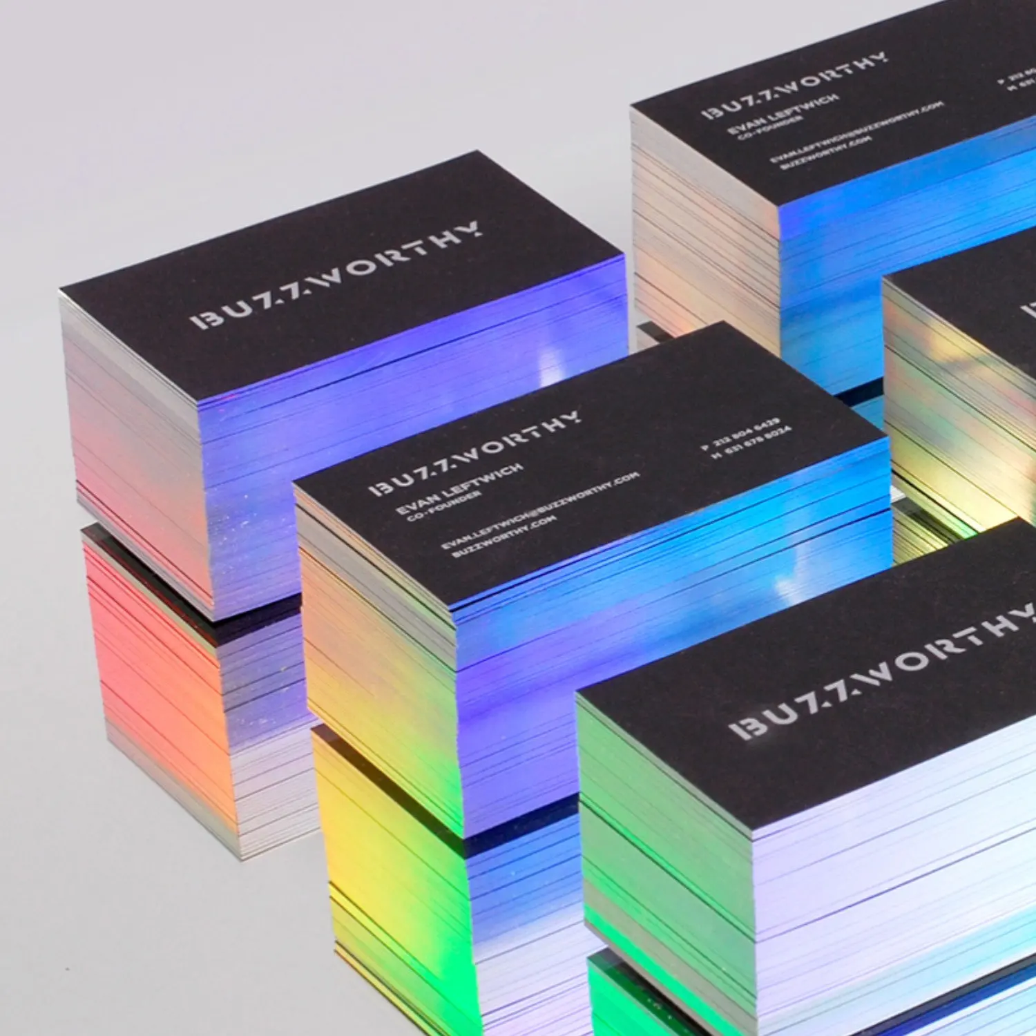 Holographic Foil Business Card Design and Print  black card stock gold foil silver foil calling cards