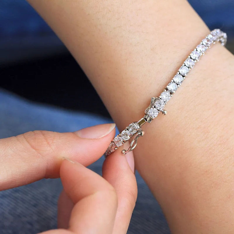 wholesale women dainty sparkle round diamond 925 sterling silver tennis bracelet