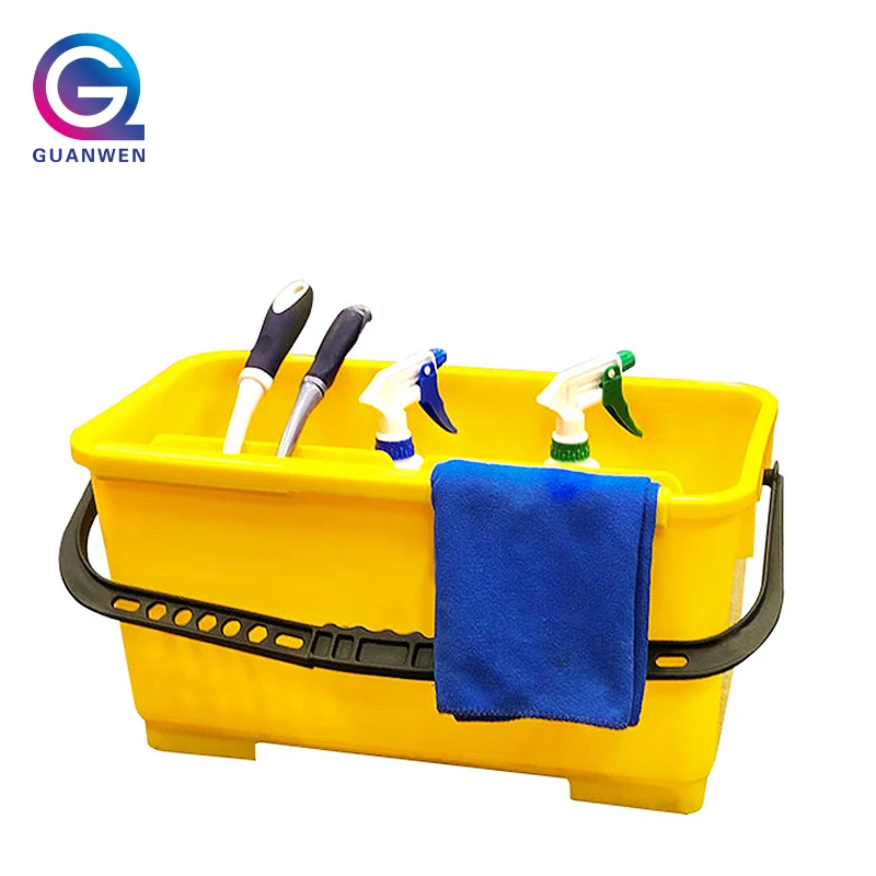 25L New Design Yellow Rectangle Bucket Floor Flat Window Mop Cleaning Bucket With Wheel