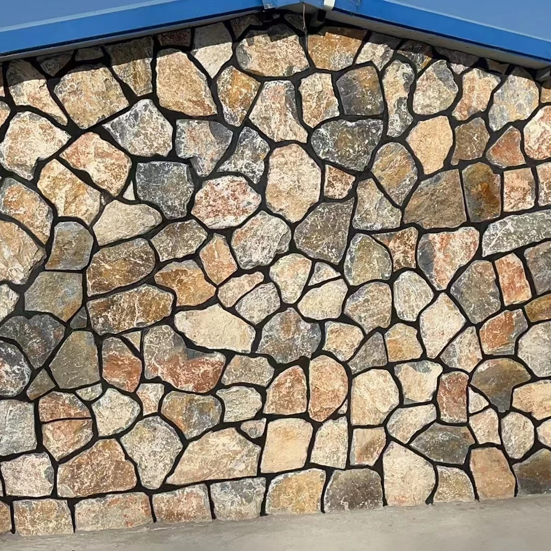 Random flagstone basalt stone crazy pattern paving Stone Wall