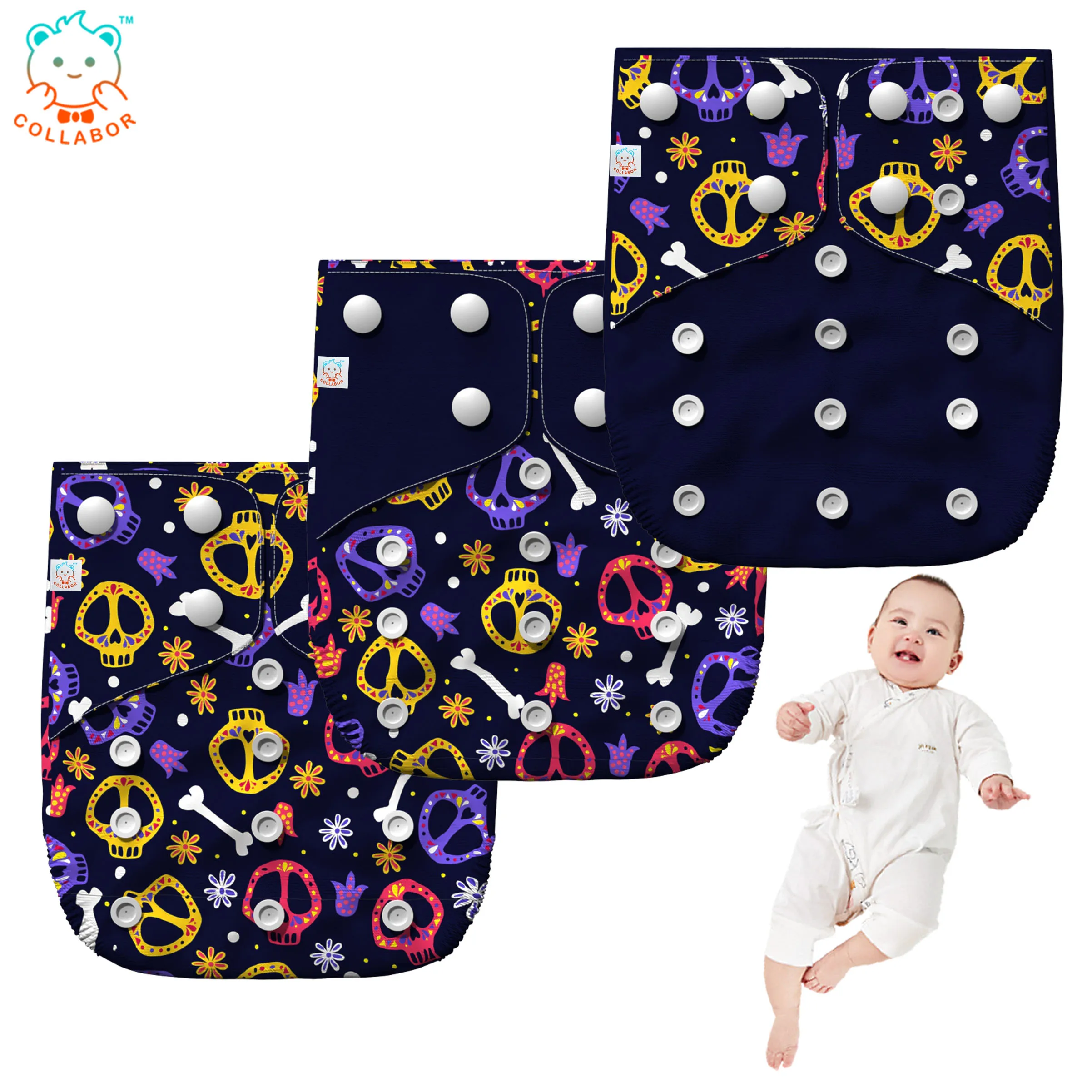 COLLABOR 3PCS/SET Reusable Ecological Cool Baby Diapers OEM Wholesale Baby Diapers Size 3 Washable