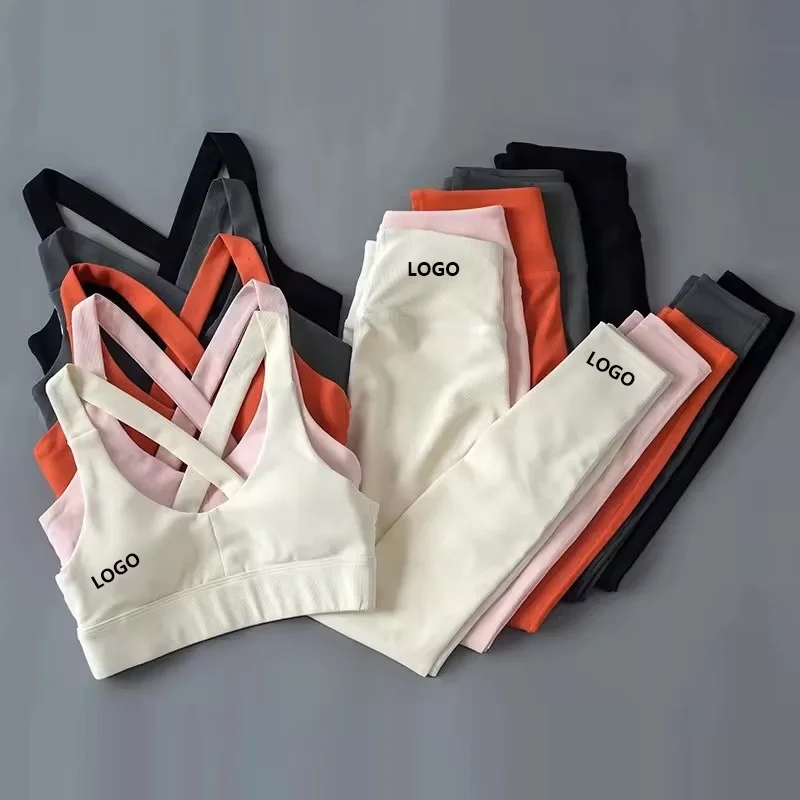 Woman Gym Sets 2 Piece Sport Bra Cross Back Seamless Yoga Set Running Leggings Gym Clothing Athletic Yoga Suit