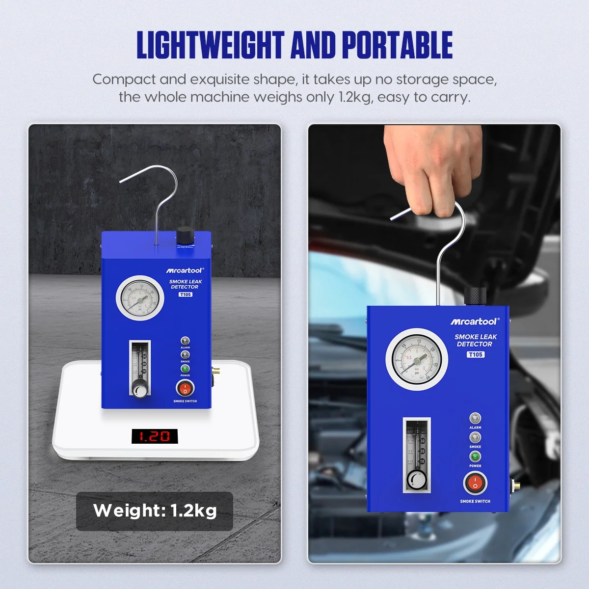 MRCARTOOL T105 Smoke Generator For Cars Dual-Modes Car EVAP System Leak Tester Fuel Leakage Detector Automotive Smoke Machine