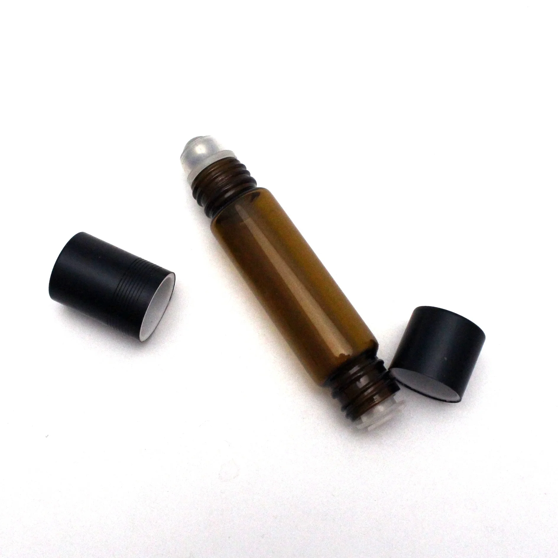 Accept customized printing 10ml amber clear essential oil refillable glass roll on flask plug double ended roller ball bottle