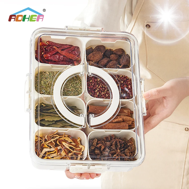 Aohea bpa free 4 8 compart Kitchen Portable Silicone Sealed Container Plastic Spice Box Food Storage Box