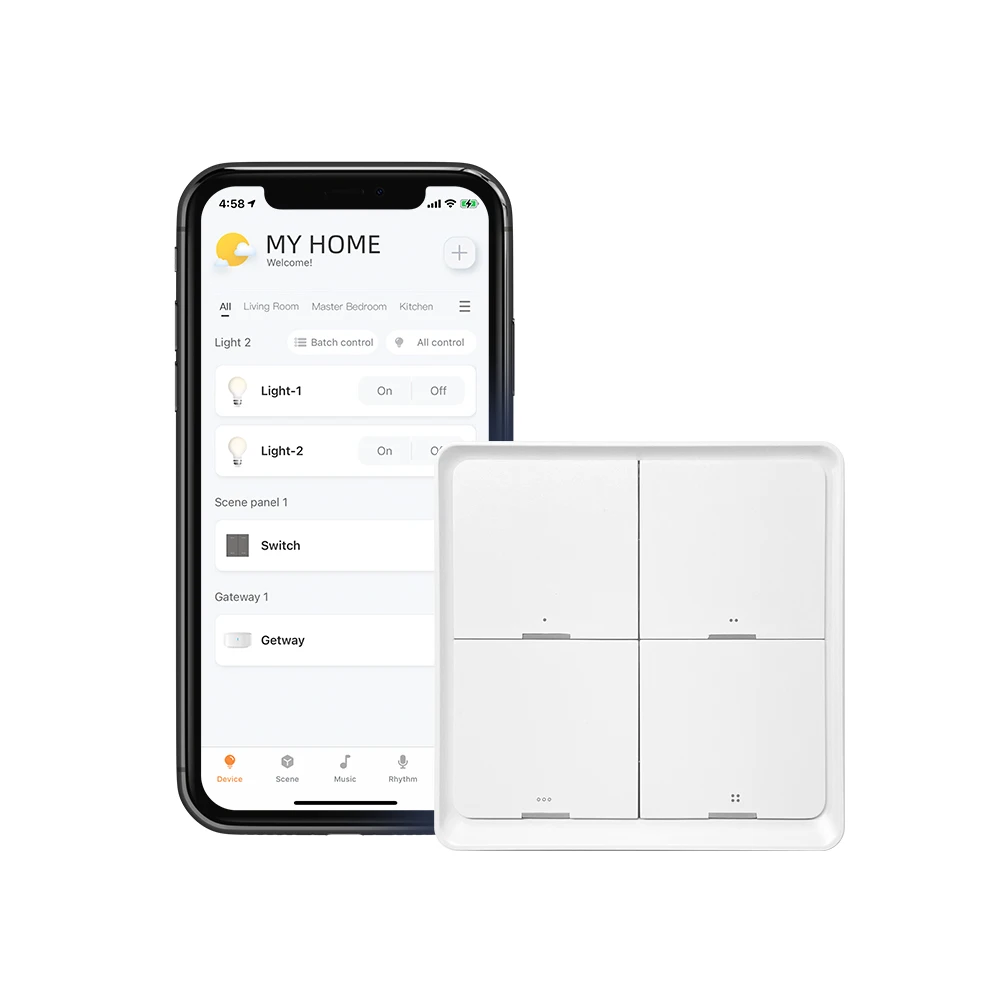 Broadlink Bluetooth  Smart 4 Button Scene Switch Remote Control, DIY Wireless Light Switch Push Button Switch