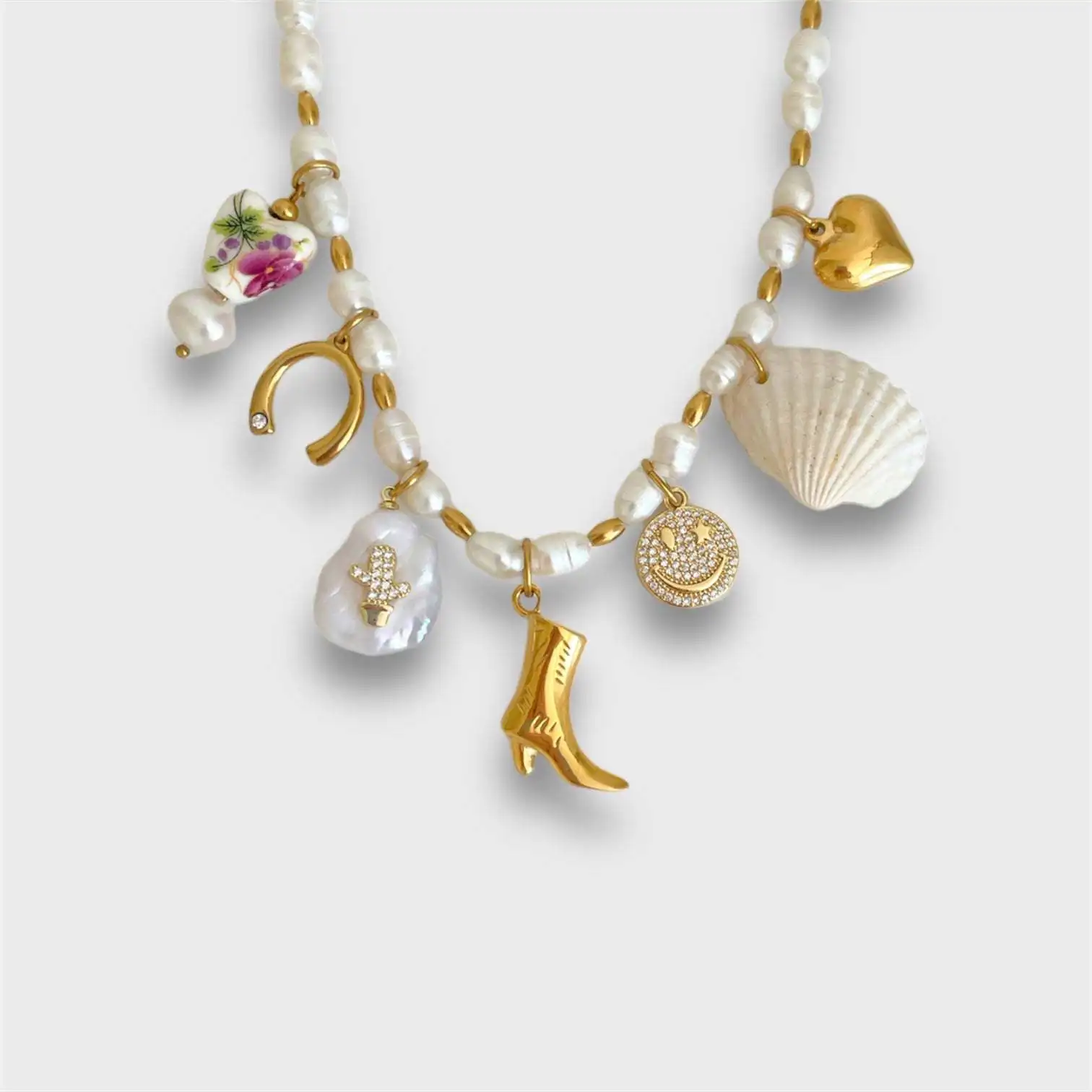 Stainless Steel DIY Jewelry Accessories Fashion Dainty Boots Bow Chili Cherry Heart Pearl Charm Pendant for Necklace Bracelet