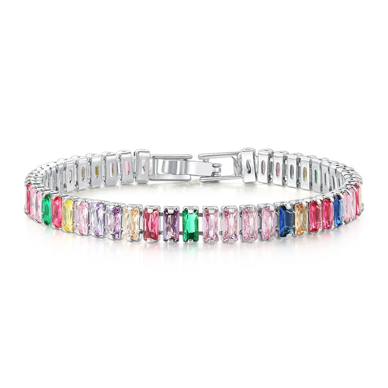 Colorful Dainty Tennis Bracelet Gold Plated Copper with Rhinestone Elastic Stretch Stone and Pearl Tennis Chain Bracelets