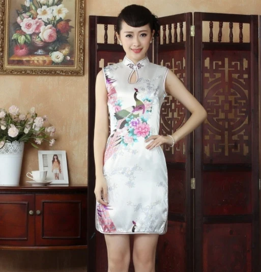 Traditional Chinese dresses Lady Satin cheongsam short sleeve dresses Qipao