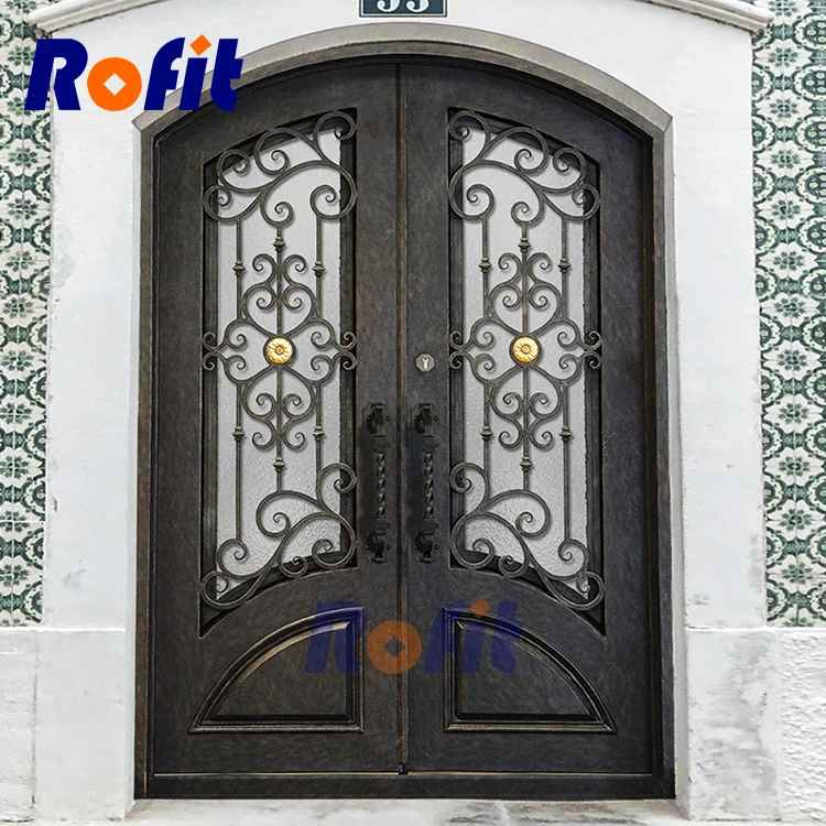 High quality wrought iron modern security door Double exterior entrance front door for the home