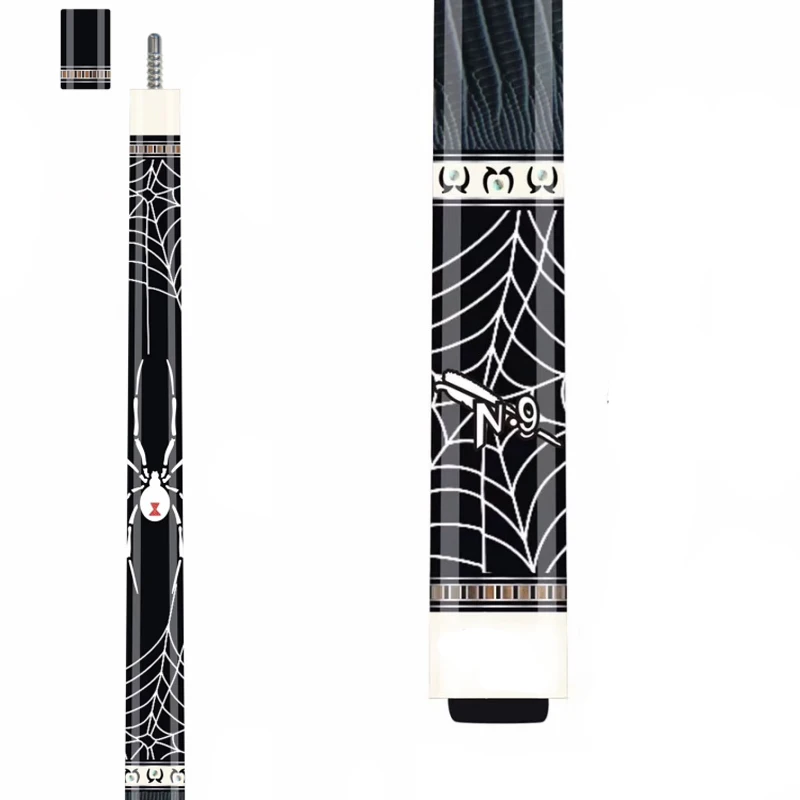 pure black ebony wood lizard leather wrap laser inlay pool cue